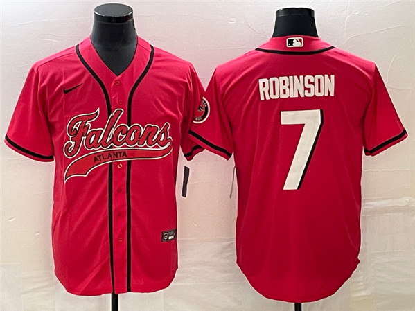 Men's Atlanta Falcons #7 Bijan Robinson Red With Patch Cool Base Stitched Baseball Jersey